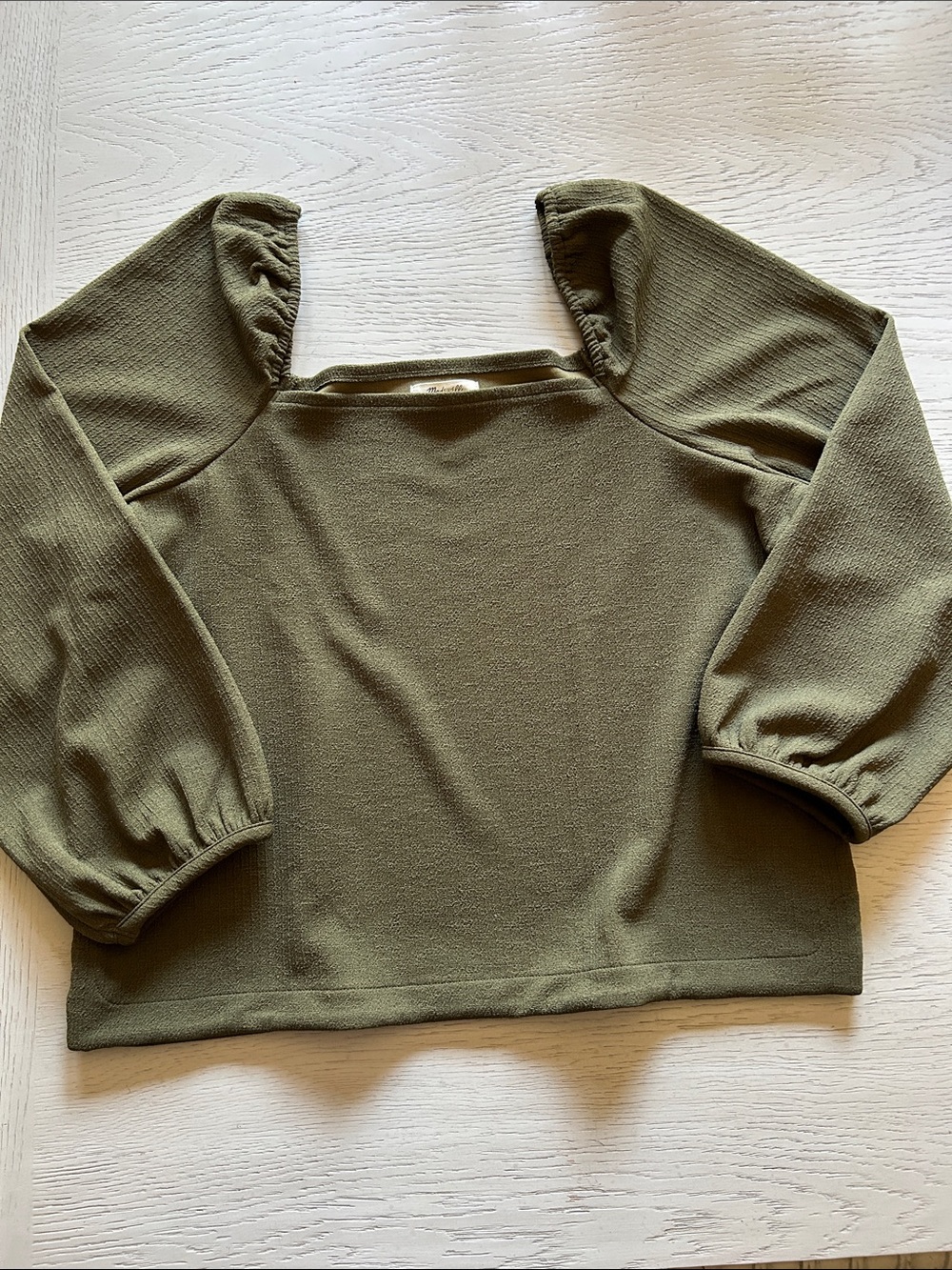 Madewell Olive Square Neck Puff Sleeve Long Sleeve Top